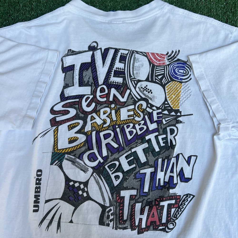Vintage 90s Men's Umbro Trash Talk Soccer Dribble White T-Shirt XL AND 1 Style